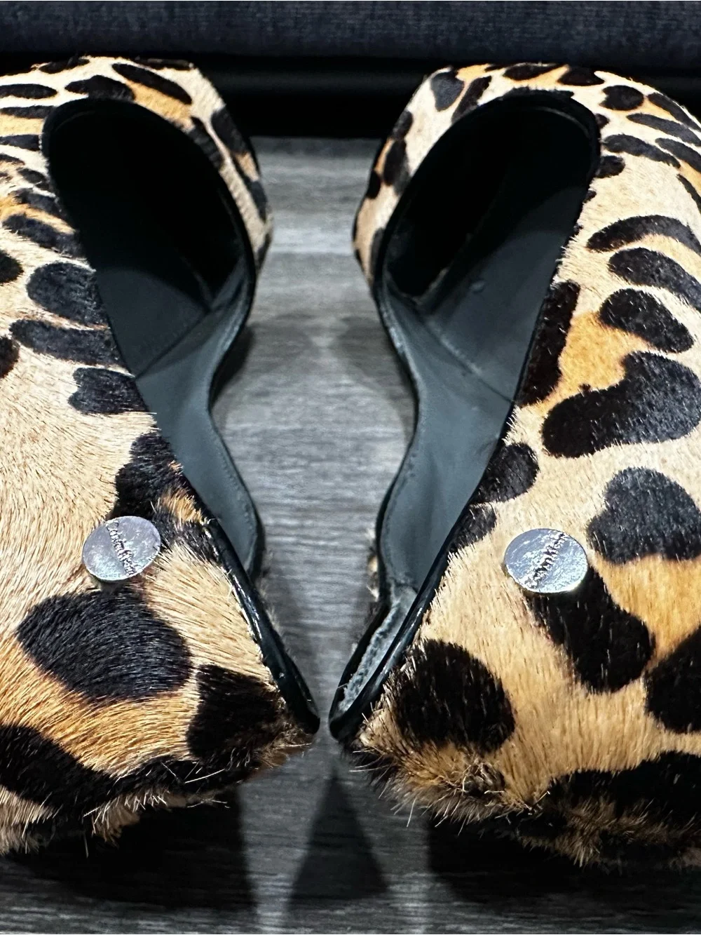 Calvin Klein Leopard Print Wedge Pumps - Black & Tan Size 6.5 real calfskin